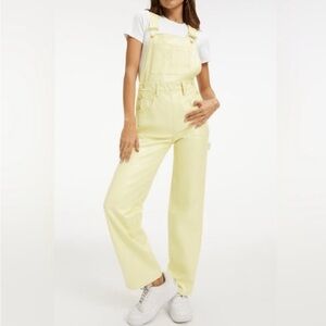 Good American women’s key lime, yellow faux leather overalls, size 15, straight